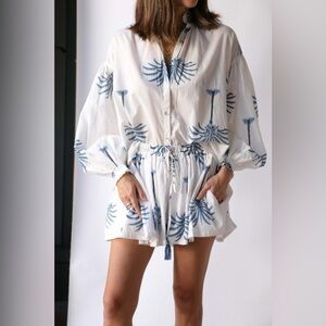 ALEX OF BOHEMIA SET Pot Indigo Palm Blouse and Short S XS $610